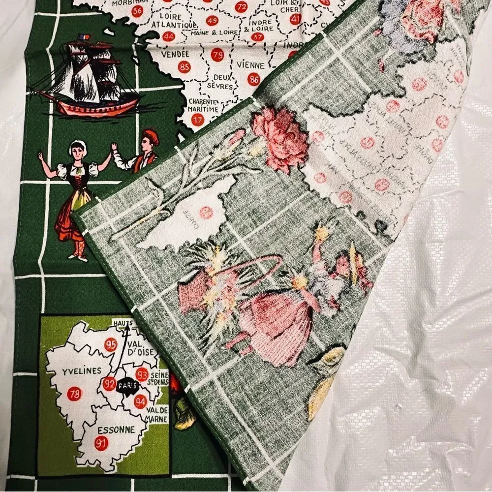 Vintage Collectible Map of France Tea Towel Kitchen Towel